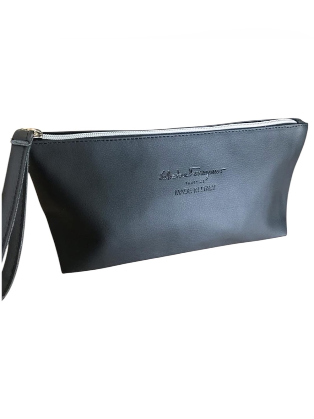 Salvatore Ferragamo Bag Black Leather Toiletry Pouch with Wrist Strap Unisex